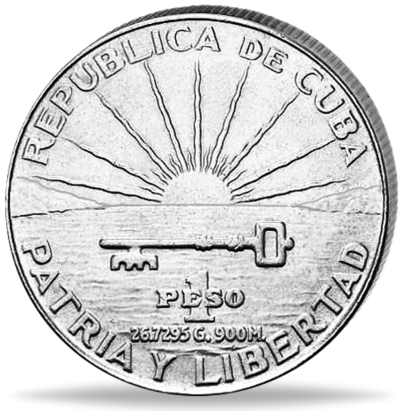 Kuba 1 Peso 1953 Sonne – Silber - Münze Vorderseite