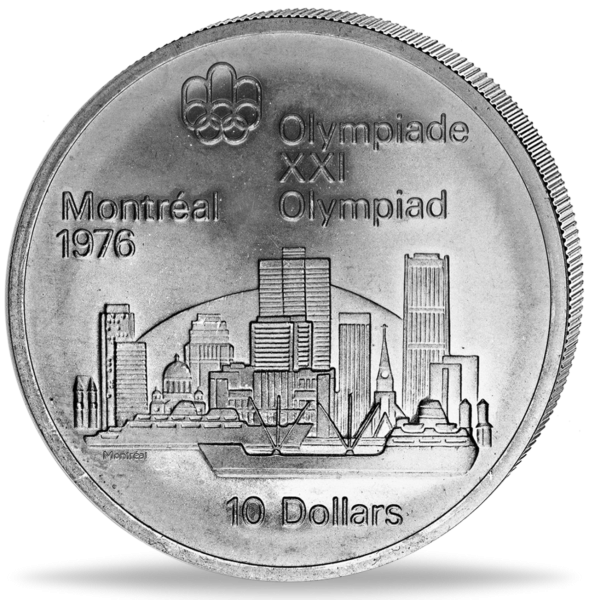 10 Dollar Olympiade Montreal Skyline - Münze Vorderseite