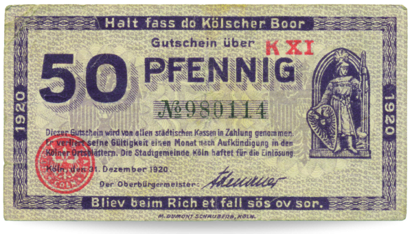 Banknote Notgeld Köln 1920 OB Adenauer