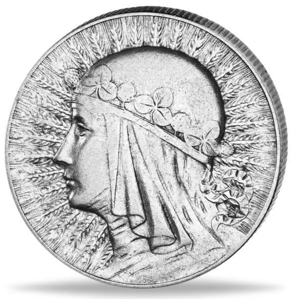 Polen, 5 Zlotych 1932-1934 Frauenkopf - Silber - Münze Vorderseite