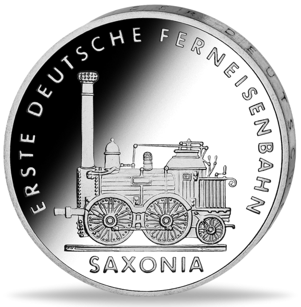 5 Mark der DDR Saxonia - Erste Deutsche Ferneisenbahn - Münze Vorderseite