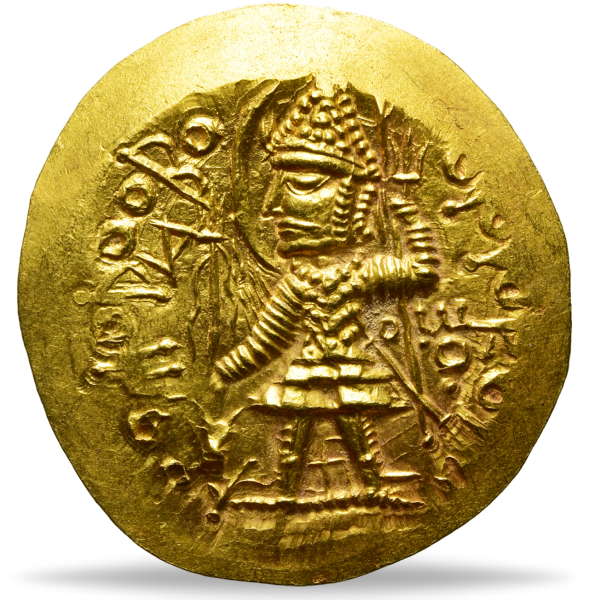 Kushan, Stater 310-330, König Vasu Deva II. - Gold Münze Vorderseite