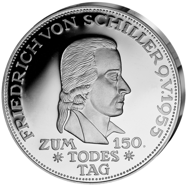 5 DM Silber-Replik Friedrich von Schiller - Münze Vorderseite