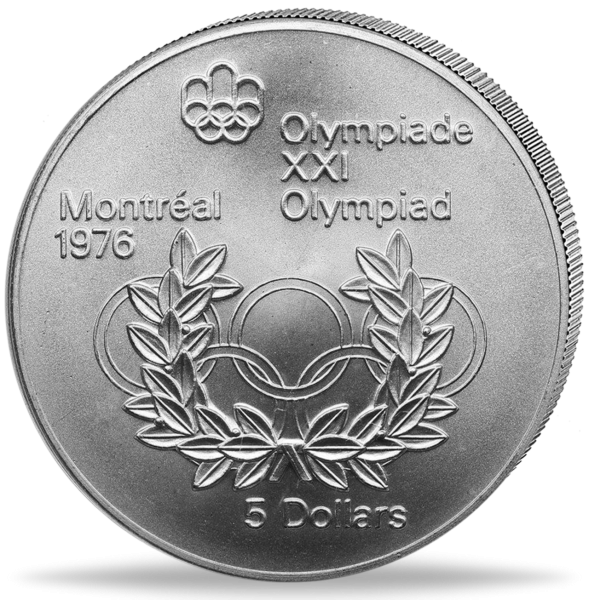 Kanada, 5 Dollar Olympische Ringe, Montreal 1974, Silber - Münze Vorderseite