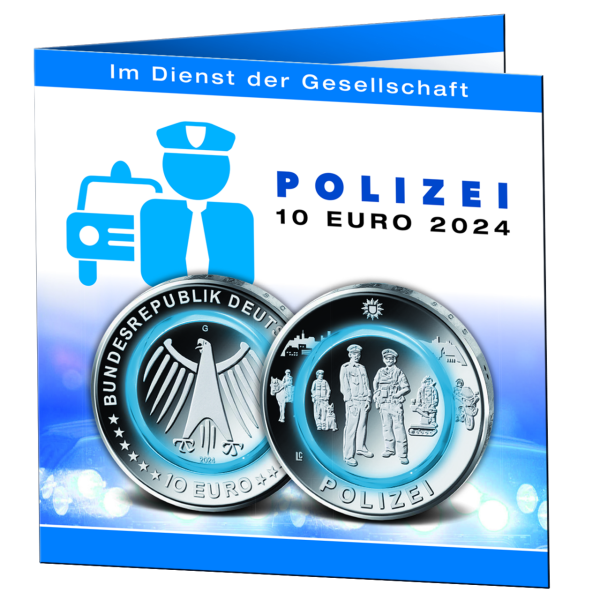 5x 10 Euro Polizei, 2024, bfr. alle Prägestätten A-J, im Album