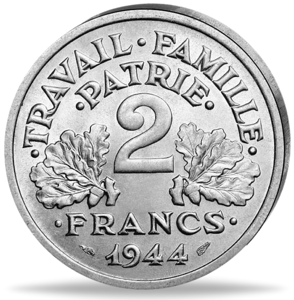 Frankreich, 2 Francs Kursmünze 1944 - Münze Vorderseite