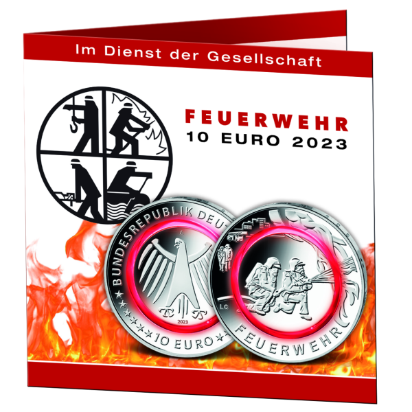 10 Euro Feuerwehr mit Polymerring - Sammelmappe offen