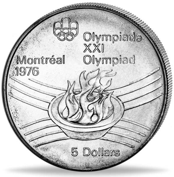 Kanada, 5 Dollar Olympische Flamme, Montreal 1976, Silber - Münze Vorderseite