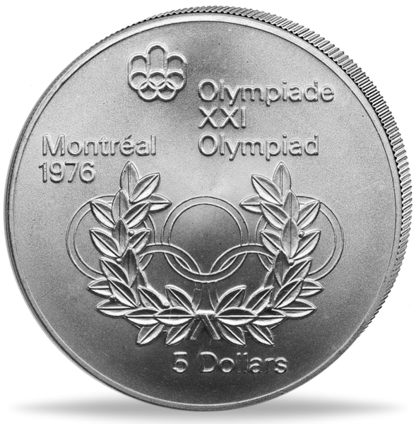 Kanada, 5 Dollar Olympische Ringe, Montreal 1974, Silber - Münze Vorderseite