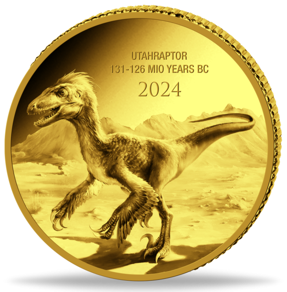 Kongo 100 Fr. Utahraptor Prehistoric Life II. 0,5g Gold 2024 - Münze Vorderseite