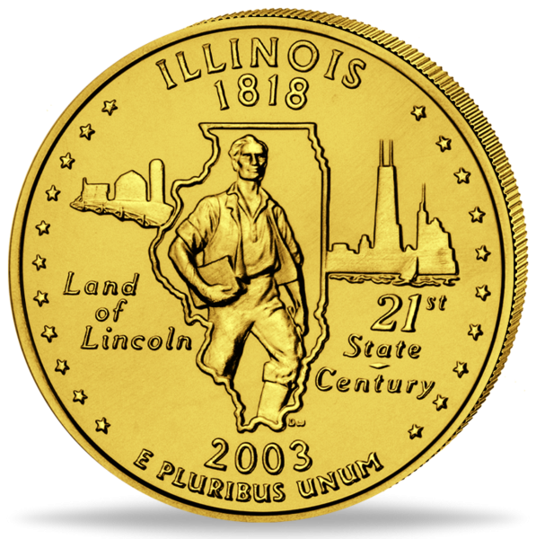 USA, 1/4 US-Dollar Illinois, 24 Karat goldveredelt - Münze Vorderseite