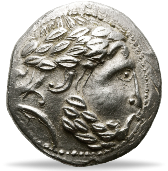 Ostenkelten, Tetradrachme, Audoleon Vogelreiter-Typ Münze Vorderseite