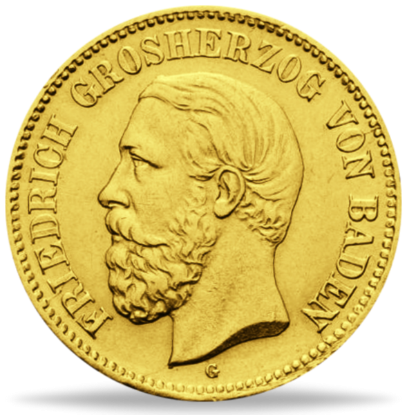 Baden, 5 Mark „Großherzog Friedrich I.“ 1877 - Gold - Münze Vorderseite