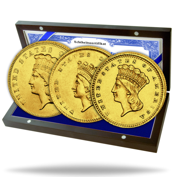 USA, Komplettsatz 3+1+1 Dollar Indian Princess, Gold - Satzbild