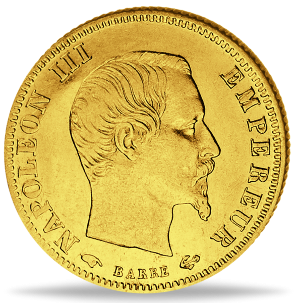 5 französische Francs Napoleon III. ohne Kranz - Vorderseite Münze