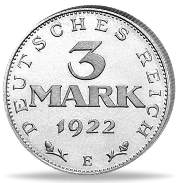 3 Mark „Reichsadler - E“ 1922 - Aluminium - Münze Vorderseite