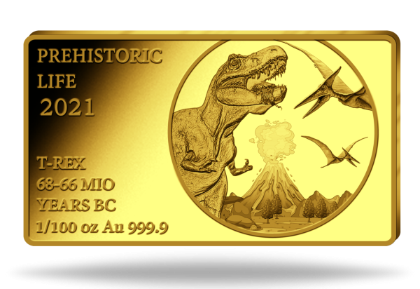 1/100 Unze Gold Dinosaurier T-Rex Minibarren Vorderseite