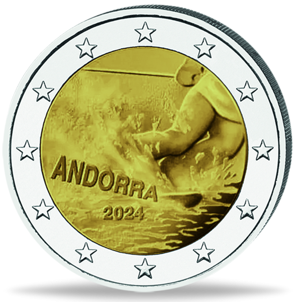 2 Euro 100 Jahre Skisport in Andorra, 2024, bfr. in Coincard - Münze Vorderseite