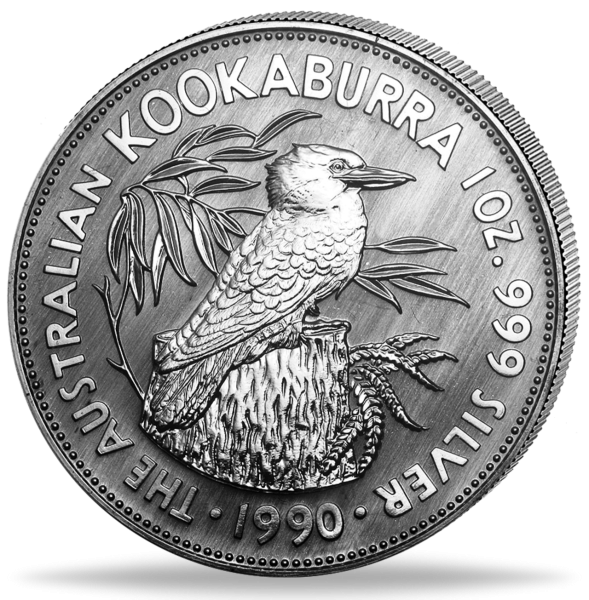 Australien 5 Dollar Kookaburra 1 Unze Silber 1990 - Münze Vorderseite