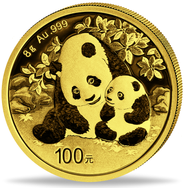 China 100 Yuan Panda 8 Gramm Gold 2024 - Münze Vorderseite