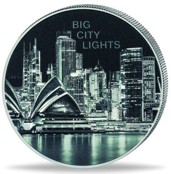 5 Dollar Sydney Big City Lights Silber - Münze Vorderseite