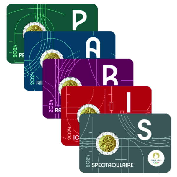 5 x 2 Euro Herkules Olympiade Paris in Coincard - Satzbild