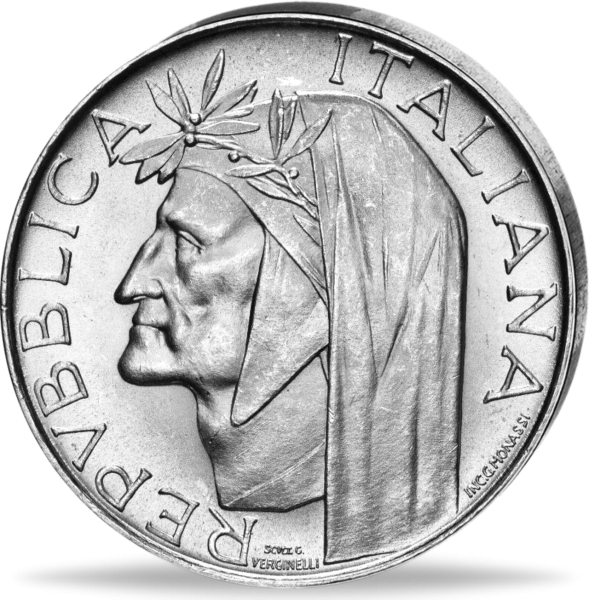 Italien, 500 Lire 1965, Dante - Silber - Münze Vorderseite