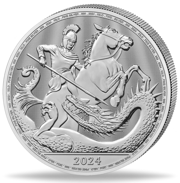 500 Pfund St. George & Dragon 1 Kg Silber 2024 - Münze Vorderseite