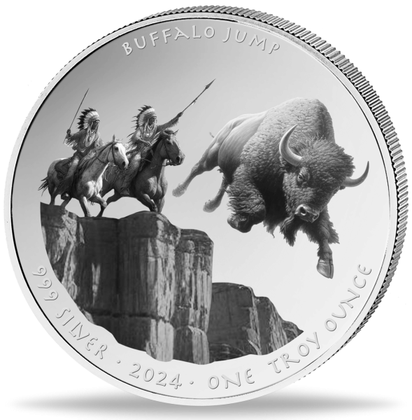 1 Dollar 1oz Buffalo Jump Jagd - Münze Vorderseite