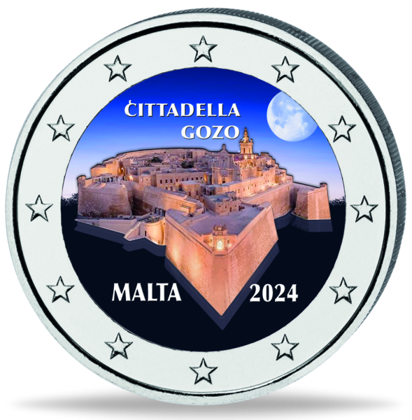 Malta, 2 Euro Cittadella Gozo, 2024, bfr., Farbapplikation - Münze Vorderseite