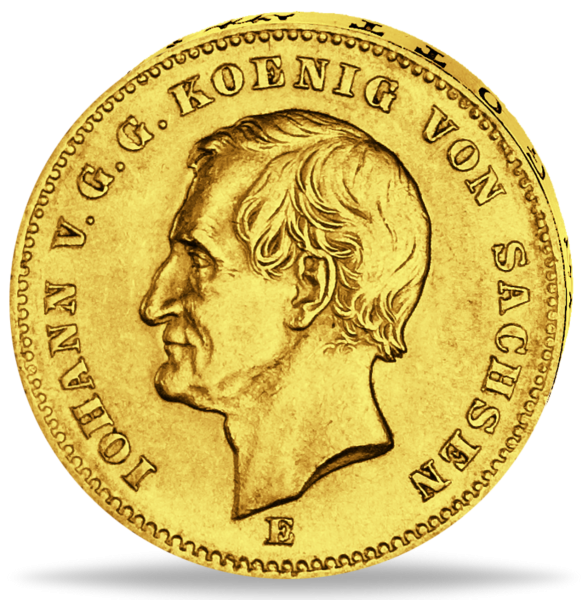 Königreich Sachsen, 20 Mark 1872, König Johann I. - Münze Vorderseite