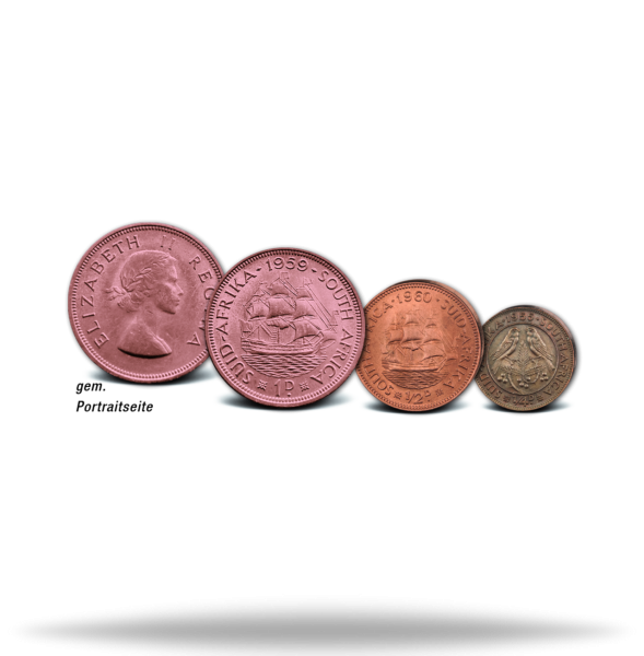 Südafrika, Penny-Set 1,75 Schiffspenny (1/4, 1/2 und 1 Penny), Königin Elisabeth