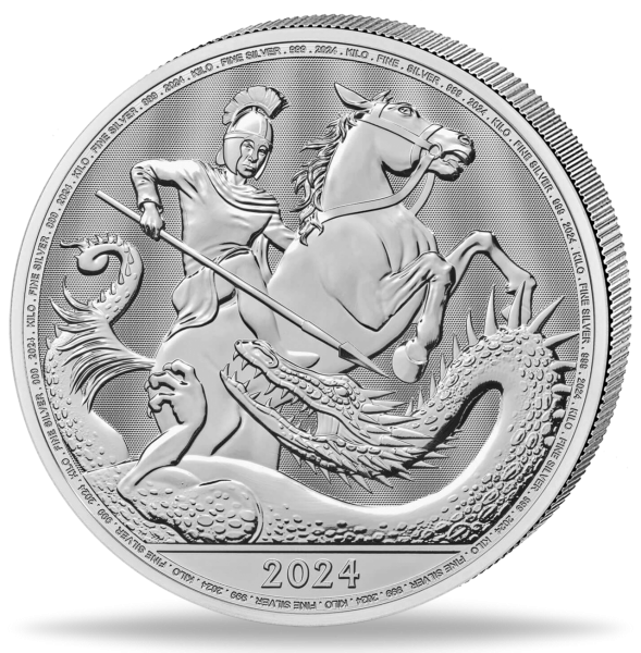 500 Pfund St. George & Dragon 1 Kg Silber 2024 - Münze Vorderseite