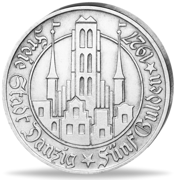 Freie Stadt Danzig, 5 Gulden 1927 Marienkirche - Silber - Münze Vorderseite