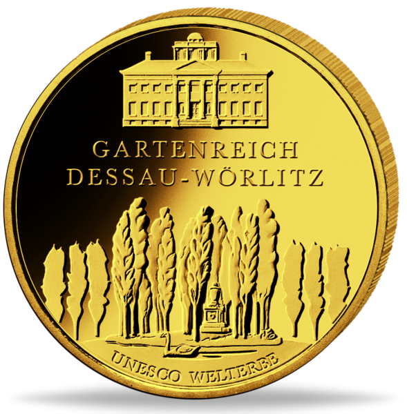 100 Goldeuro „Dessau-Wörlitz“ - Münze Vorderseite