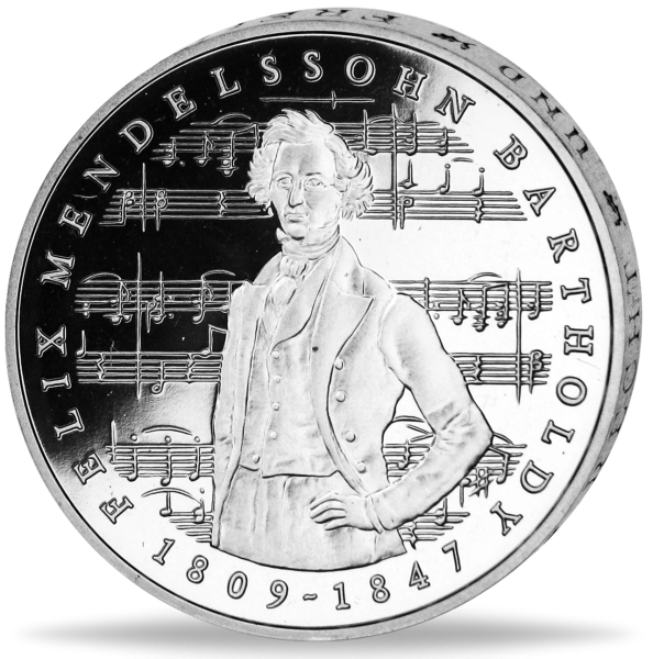 5 Deutsche Mark Felix Mendelssohn Bartholdy - Vorderseite BRD Münze