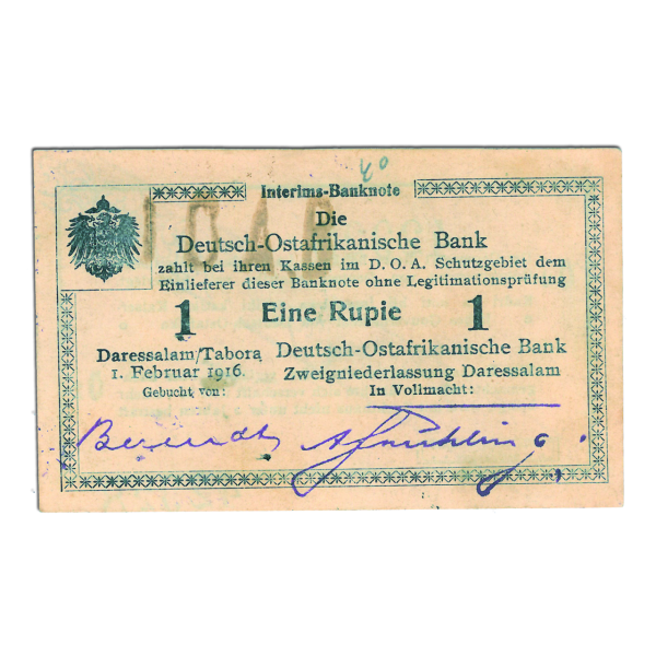 1 Rupie-Banknote Deutsch-Ostafrika Buschnote - Vorderseite