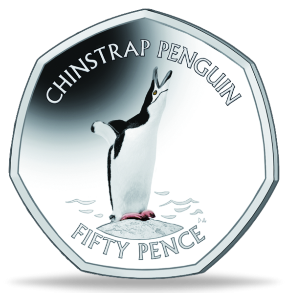 50 Pence „Kinnriemenpinguin“ - Münze Vorderseite