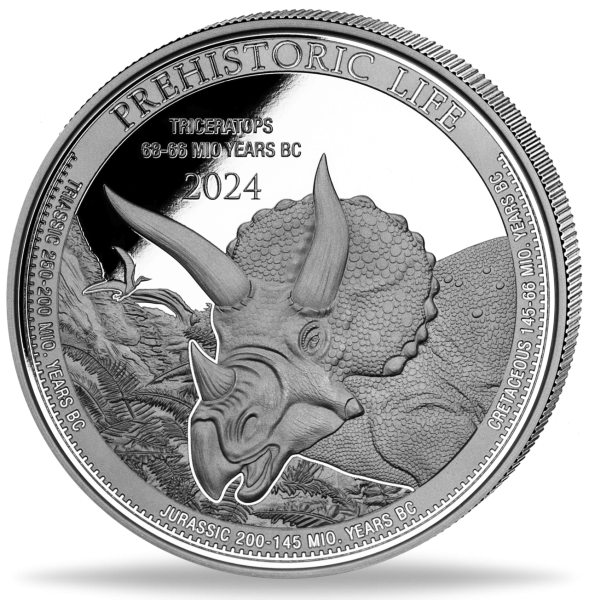 Kongo 20 Francs Triceratops Prehistoric Life II 2024 - Münze Vorderseite