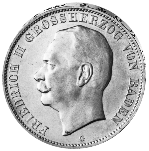 Baden 5 Mark „Großherzog Friedrich II.“ 1913 - Silber - Münze Vorderseite