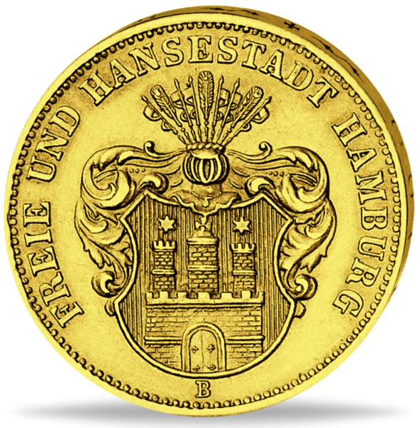 Hamburg, 10 Mk 1873, Hamburg Stadtwappen (Jaeger 206) - Münze Vorderseite