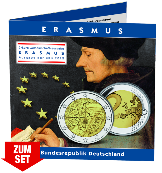 5x 2 Euro Erasmus-Programm - alle 5 Prägestätten A - J im Album