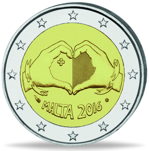 2 Euro Liebe, Malta, 2016, bfr., Coincard - Münze Vorderseite