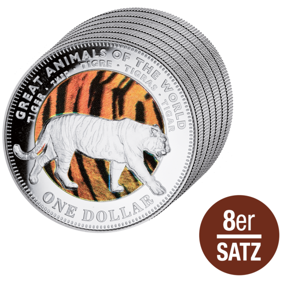 8x1 Dollar Tiere der Welt versilbert - Satz