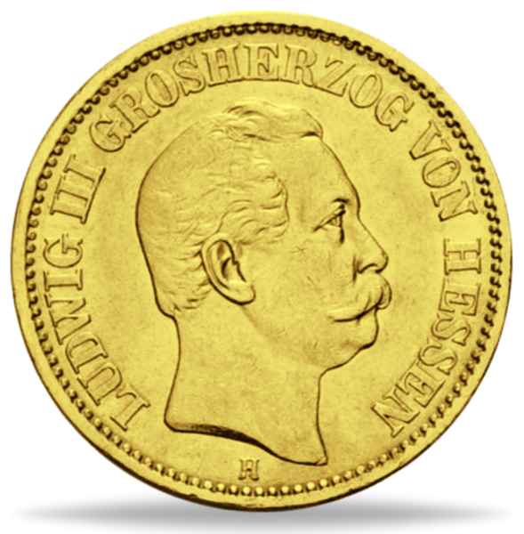 Hessen 20 Mark „Großherzog Ludwig III.“ 1872 - Gold - Münze Vorderseite