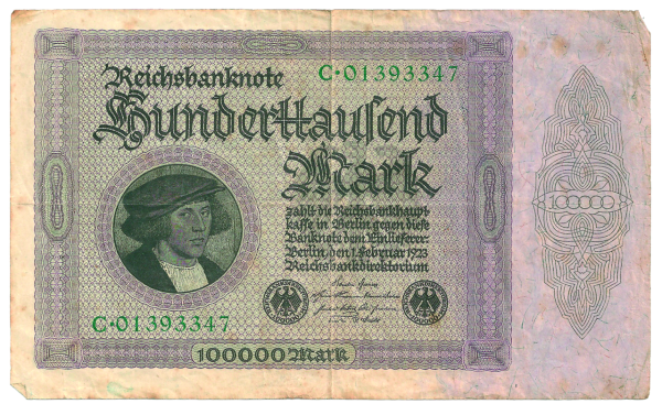 Satz 100.000 & 5 Mark-Banknoten der Deutschen Wirtschaft - Vorderseite