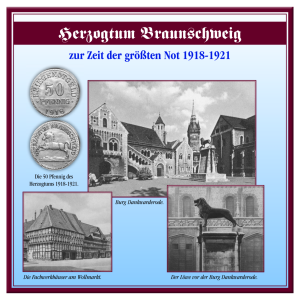 Notgeld-Satz in Sammelmappe - Herzogtum Braunschweig 5 Münzen -Sammelmappe