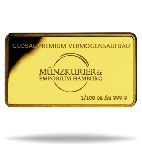 1 x 1/100 Unze Gold Motivbarren unserer Wahl - Vorderseite Beispiel