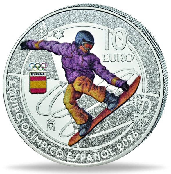 10 Euro Snowboarding, Olympiade 2026, Silber, st, 2025 - Münze Vorderseite