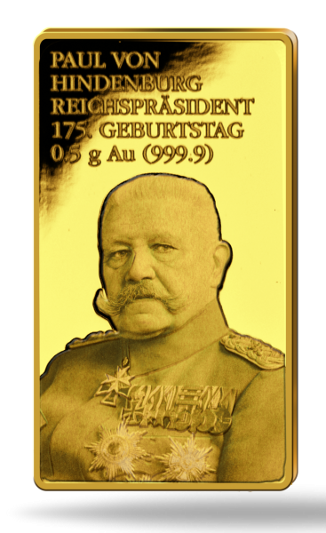 Gold-Gedenkbarren Paul von Hindenburg - Vorderseite